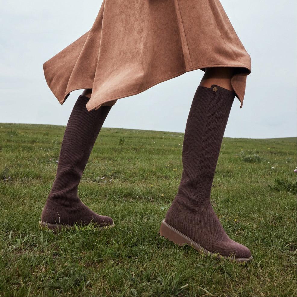 [Filipa] Round toe, water-repellent, stretchy, knee-high boots