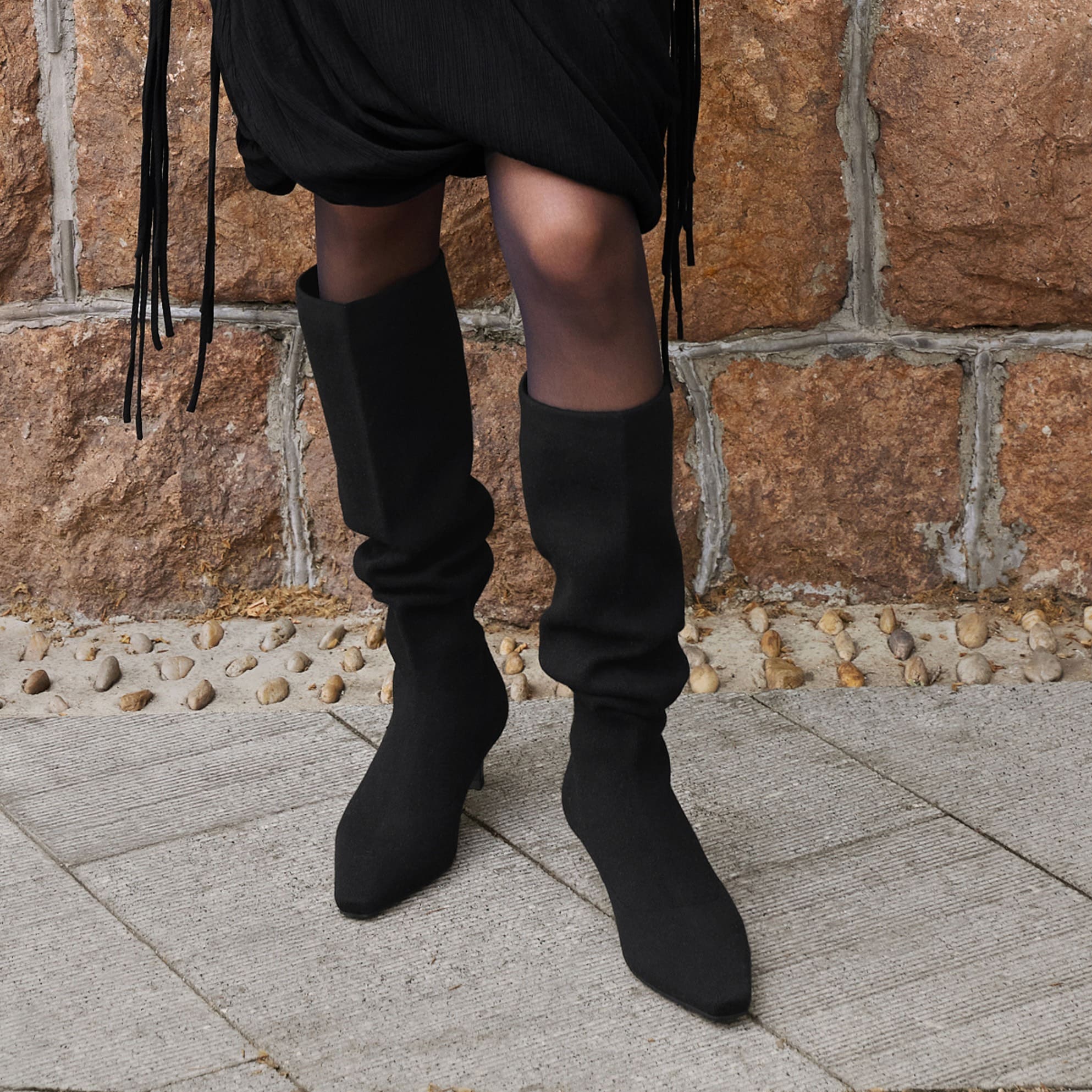 [Rumi] スクエアトゥ スロウィー ニーハイ キトゥンヒール ブーツ