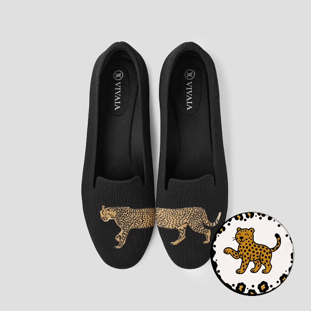 [Audrey] Round toe Animal Embroidered Loafers